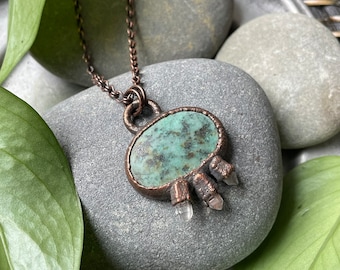 Electroformed Turquoise Quartz Necklace | Handmade Copper Pendant