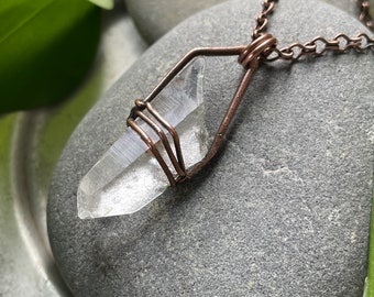 Electroformed Copper Raw Quartz Crystal Necklace | Hand-Mined