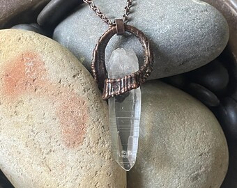 Electroformed Copper Raw Quartz Crystal Necklace | Handmade