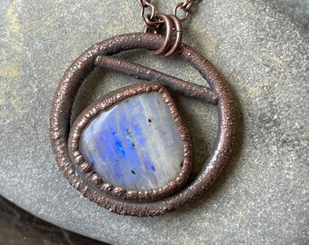 Electroformed Copper Moonstone Pendant Necklace | Boho Chic Crystal Jewelry