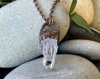 Electroformed Copper Raw Quartz Crystal Necklace | Handmade