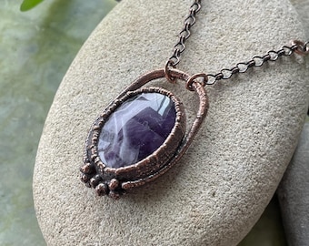 Electroformed Chevron Amethyst Pendant | Boho Copper Necklace