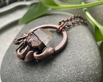 Hand-Sculpted Copper Electroformed Quartz Necklace | Arkansas Crystal Pendant