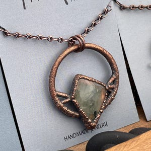 Prehnite Geometric Pendant | Electroformed Jewelry | Crystal Jewelry | Copper Necklace | Stone Jewelry | Gift for Her