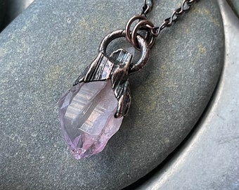 Raw Amethyst Crystal Pendant | Electroformed Copper Necklace
