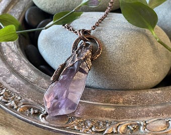 Raw Amethyst Copper Electroformed Pendant | Crystal Healing Necklace