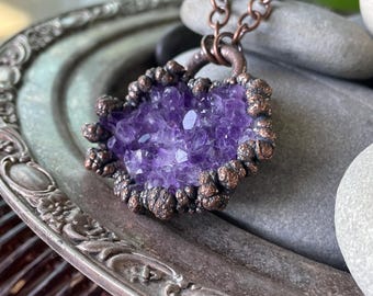 Amethyst Geode Druzy Necklace | Electroformed Copper Raw Crystal Pendant