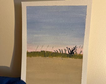 Original Gouache Painting – Dusk Hill - Duxbury Beach, Massachusetts | 5x7 Coastal Art