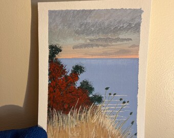 Original Gouache Painting – Ellisville Harbor Dreamy View, Massachusetts | 5x7 Coastal Art