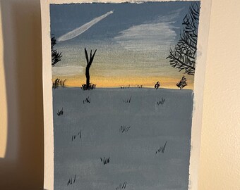 Original Gouache Painting – Bay Circuit Trail Snowy Hill, Duxbury Massachusetts | 5x7 Coastal Art