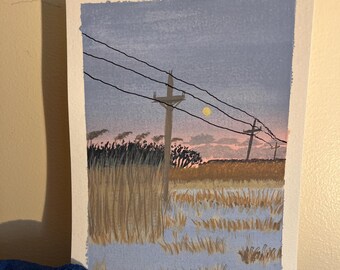 Original Gouache Painting – Webster Countryside Sanctuary, Marshfield Massachusetts | 5x7 Country Art