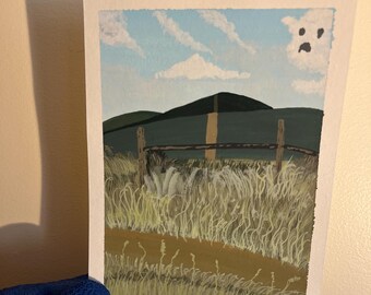 Original Gouache Painting – SkyRidge Cow Cloud, Heber City Utah | 5x7 Southwest Art