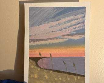 Original Gouache Painting, Herring Cove Dreamy Sunset, Cape Cod | 5x7 Coastal Art