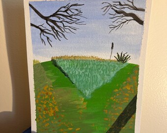 Original Gouache Painting – Daniel Webster Sanctuary Fall Scene, Marshfield Massachusetts | 5x7 Fall Art