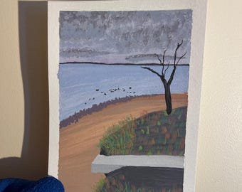 Original Gouache Painting – Ellisville Harbor Gloomy Day, Massachusetts | 5x7 Coastal Art