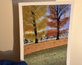 Original Gouache Painting – World's End Fall Scene, Hingham Massachusetts | 5x7 Coastal Art