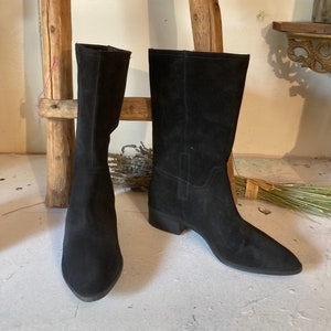Black suede mid calf boots flat new arrivals
