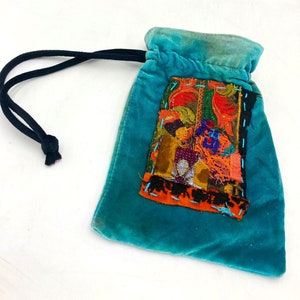 Bolsa de veludo de seda pintada à mão com cordão, cristais, amuletos, joias, smartphone, lembranças, cartão de tarô, papel de presente, bolsa de remédios, 6X8" assinada