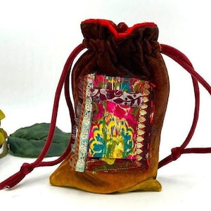 Bolsa de veludo de seda pintada à mão com cordão, cristais, amuletos, joias, smartphone, lembranças, cartão de tarô, papel de presente, bolsa de remédios, 6X10" assinada