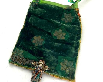 FOREST Green Handmade Evening Bag Cross body Cellphone One of a Kind Hand Dyed Silk Velvet Signed Artisan Kuder Art Studio Gallery Sedona