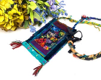 Handmade Cross body Purse Bag Cellphone One of a Kind Hand Dyed Silk Velvet Wool Signed Boho Artisan Kuder Art Studio Gallery Sedona