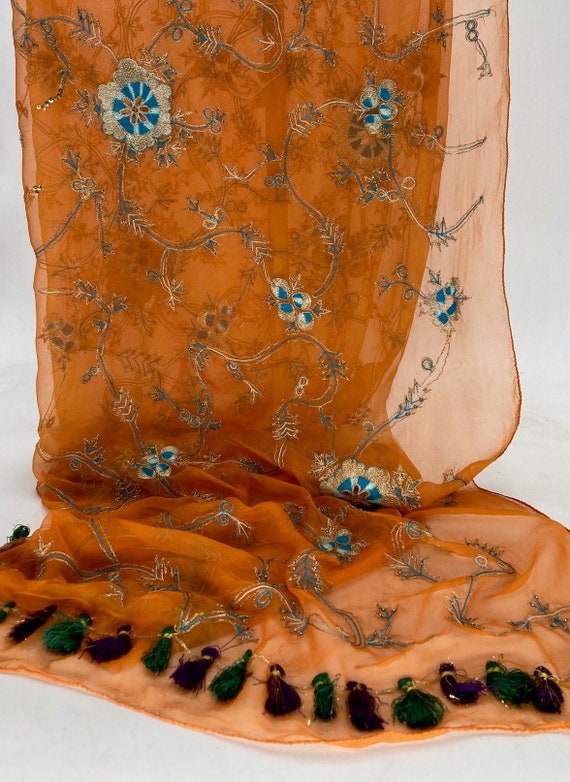 Vintage Art to Wear Tangerine FLORAL Chiffon Silk 