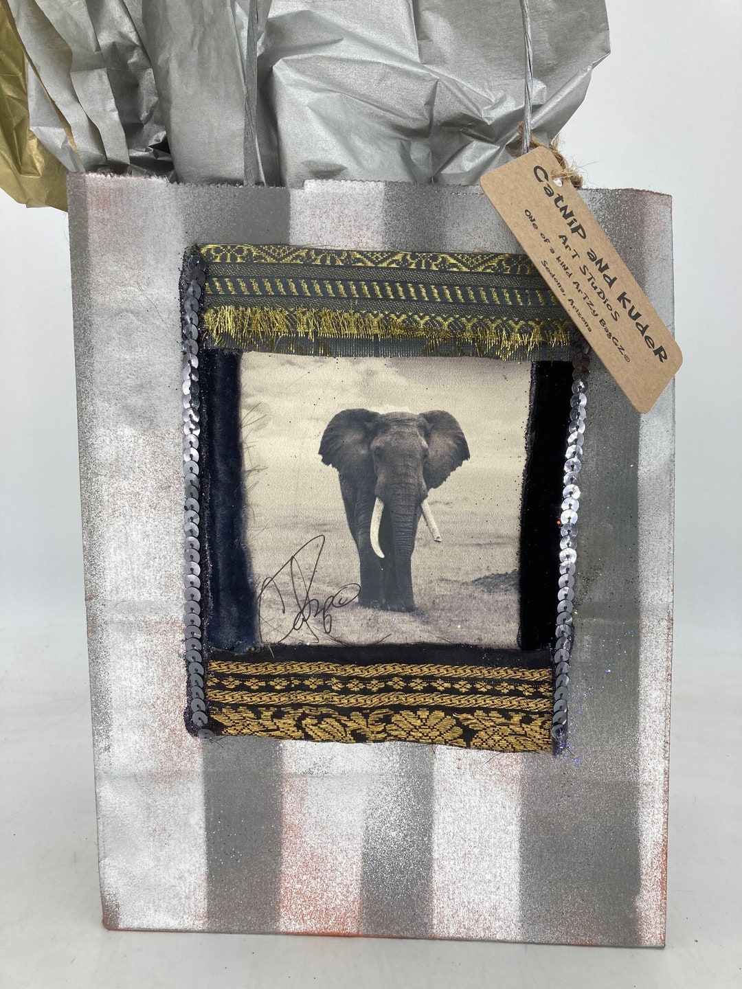 ELEPHANT SPIRIT Animal TOTEM Frameable One of a Kind Handmade Gift Bag
