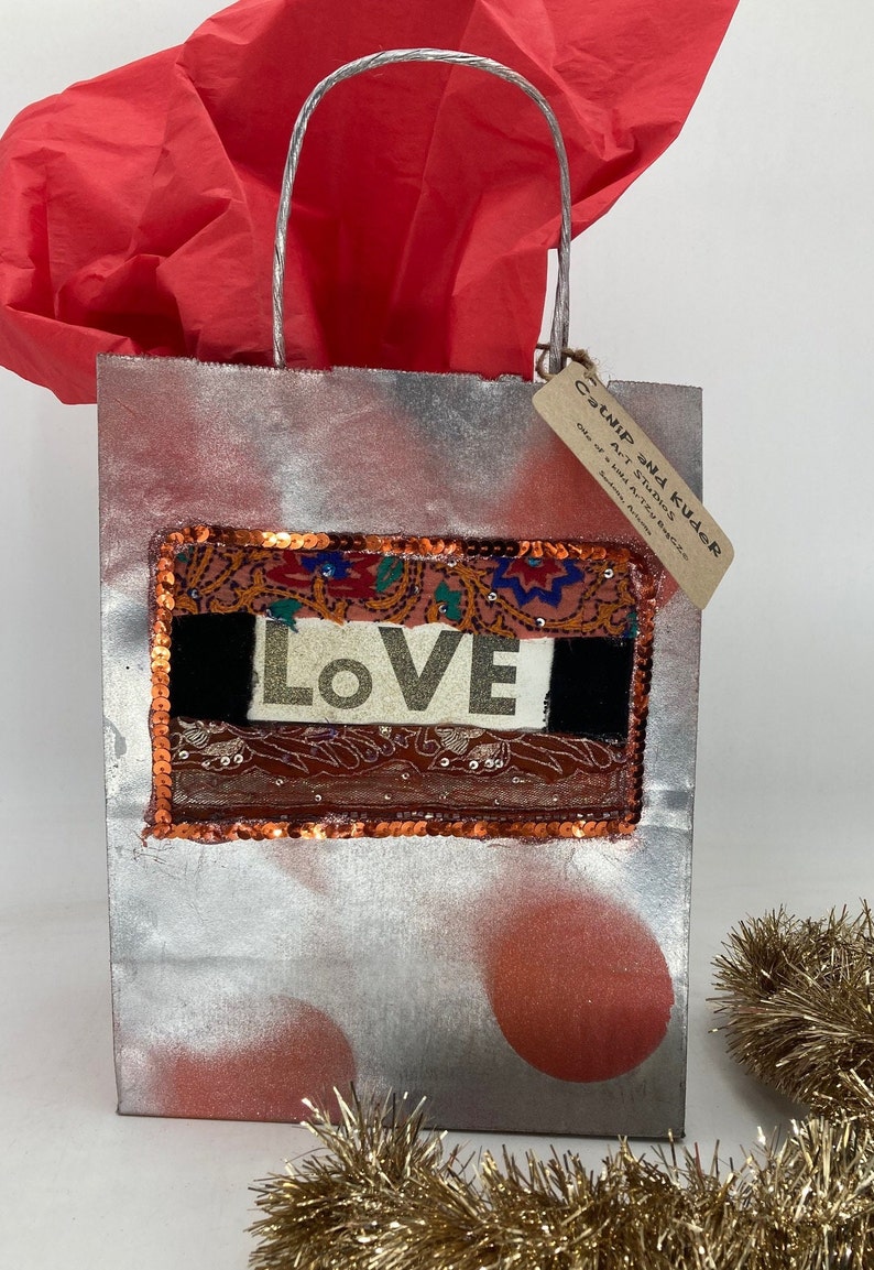 LOVE Frameable One of a Kind Handmade Gift Bag Gift Wrap White Elephant