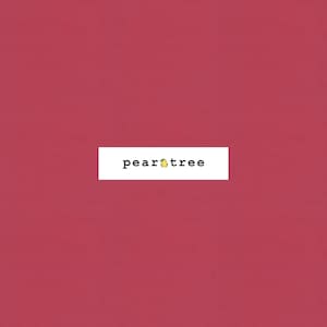 May include: A solid red background with the text "pearttree" in black font.
