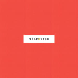 May include: A solid red background with the text "peartree" in white letters.