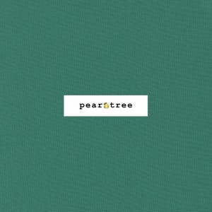 May include: Solid teal green fabric swatch with the text "peartree" printed in black.