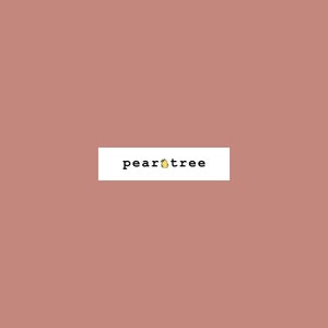 May include: A white rectangle with the text "peartree" in black font and a small pear illustration.