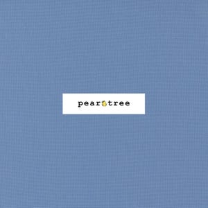 May include: A solid blue fabric swatch with the text "peartree" printed in black.