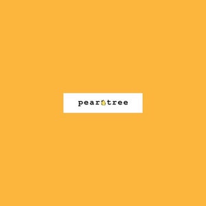 May include: A white rectangle with the text "peartree" in black font. A small yellow pear icon is included in the text.