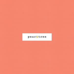 May include: A peach-colored background with the text "peartree" in black font.