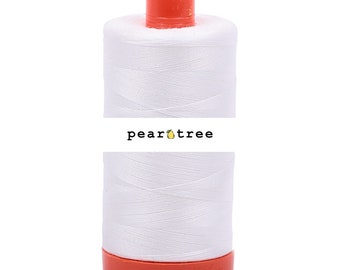 May include: A white spool of thread with an orange top and bottom. The spool is labeled "peartree" in black text.