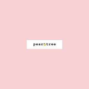 May include: A white rectangle with the text "peartree" in black font and a small yellow pear with a green leaf above the text.