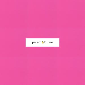 May include: A solid pink background with the text "peartree" in black font.