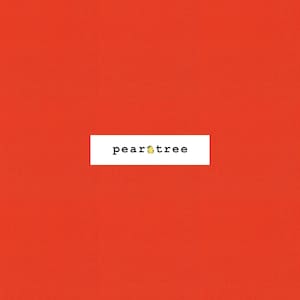 May include: A solid red background with the text "peartree" in black font.