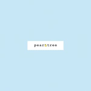 May include: A light blue background with a white rectangle in the center. The rectangle contains the text "peartree" in black font with a small yellow pear icon.