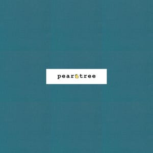 May include: A solid teal blue fabric swatch with the text "peartree" printed in black.