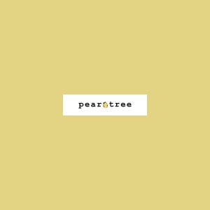 May include: A logo on a white rectangle against a yellow background. The logo reads "pear tree" in a black, sans-serif font, with a small pear icon replacing the "a" in "pear". The pear icon is yellow with a green stem.