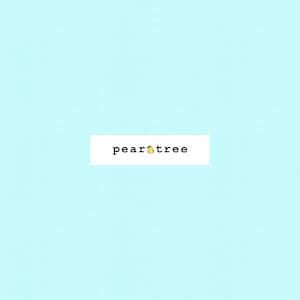 May include: A light blue background with a white rectangle in the center. The rectangle contains the text "peartree" in black font with a small yellow pear icon in the middle of the text.