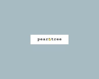 May include: A white rectangle with the text "peartree" in black font and a yellow pear icon.