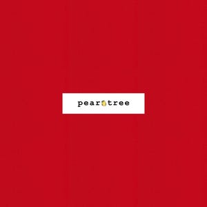 May include: A red background with a white rectangle containing the text "peartree" in black font.