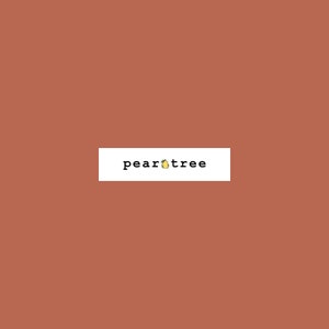 May include: A white rectangle with the text "peartree" in black font and a small yellow pear with a green leaf in the middle of the text.