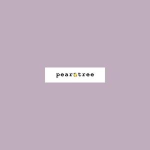 May include: A white rectangle with the text "peartree" in black font and a small yellow pear with a green leaf above the text.