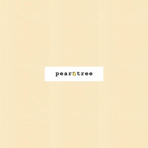May include: The logo for "pear tree" is displayed on a white rectangular background. The text is in a black, sans-serif font. The word "pear" is followed by a yellow pear icon, and then the word "tree". The background is a light beige color.
