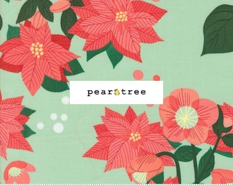 Mint - Poinsettia Florals by Moda Fabrics | Moda Tiny Christmas Collection | Moda Fabric | 37130-16