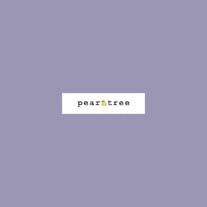 May include: A logo on a lavender background. The logo features the words "pear tree" in a black, sans-serif font, with a yellow pear icon replacing the "a" in "pear". The logo is set on a white rectangular background.